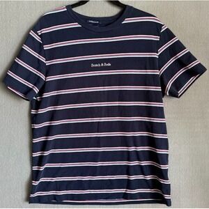 Scotch & Soda T Shirt Men‎ Large Blue Striped Short Sleeve Crew Neck Logo Casual